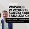 Obraz przedstawia dwóch ekspertów, Elżbietę Gierlicz i Bogdana Chodkowskiego, z napisem 'Szkolenie Wsparcie w Wyborze Ścieżki Kariery i Analiza CV' oraz 'Architekci Rozwoju Zawodowego' na jasnym tle z geometrycznym wzorem.
